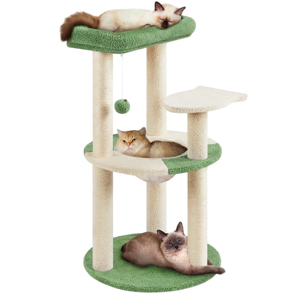 Yaheetech 35.6″ Tall Ocean Cat Tree with Detachable Clear Bowl, Army Green/Beige