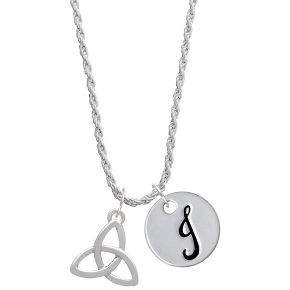 Delight Jewelry Silvertone Large Trinity Knot Silvertone Script Initial Disc - J - Charm Necklace, 20"+3"
