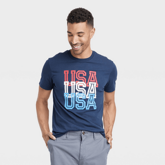 Men's USA Colored Short Sleeve Graphic T-Shirt - Navy Blue, Large