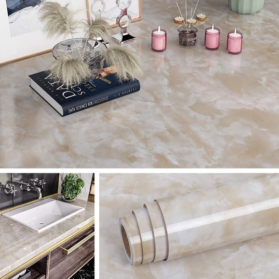 Marble Countertop Contact Paper Waterproof Peel and Stick Countertops Beige Marble Wallpaper Self Adhesive Kitchen Counter Top Vinyl Wrap Desk Cover Cabinet Renter Friendly 15.8x78.8