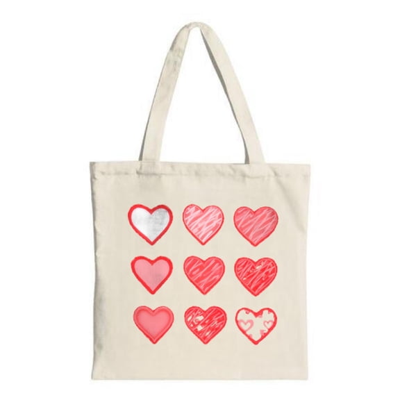 Charming Cream Tote Bag with Heart Design - Red Hearts in Varying Sizes Perfect for Shopping Travel and Parties