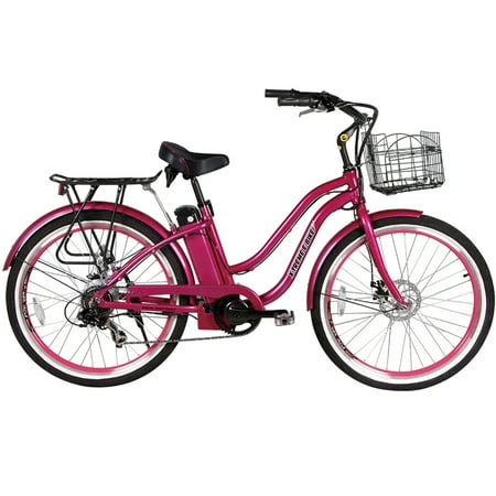 Electric Cruiser Bicycle - X-Treme Malibu Beach Cruiser Lithium Battery Electric Bicycle; Pink