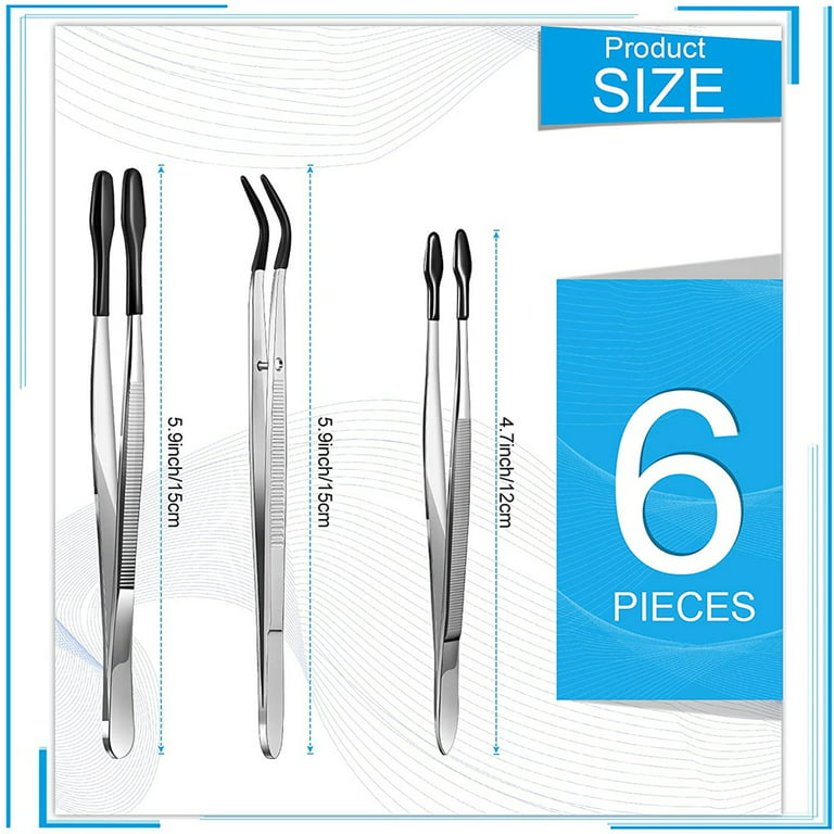 China 6 Pieces Rubber Tipped Tweezers PVC Stainless Steel Tips Tweezers for Jewelry Hobby Industrial Hobby Craft (Black)