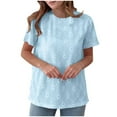 thumbnail image 1 of Liquidation! Hauts Grande Taille pour Femmes, Blouse à Manches Courtes d'Été pour Femmes, Haut Décontracté Uni à Col Rond et Manches Courtes pour Femmes, 1 of 5