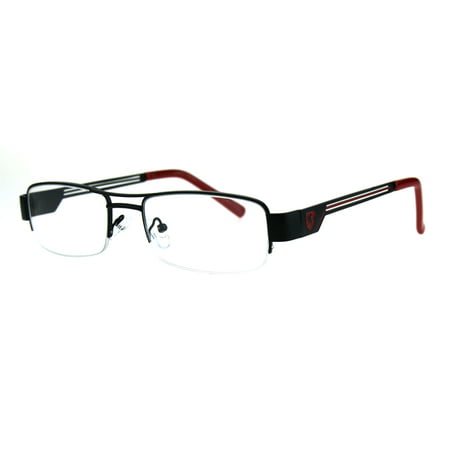 Mens Lion Shield Rectangular Metal Half Rim Clear Lens Eye Glasses Black Red