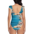 thumbnail image 6 of Yiaed Shells and Starfish Print Women's Ruffled One Piece Swimsuit V Neck Swimwear Slimming Monokini for Woman-Medium, 6 of 8