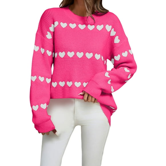 LUOGENLI Women's Sweaters Cropped Women's Knitwear Fashion Pullover Sweater Hot Pink Size L