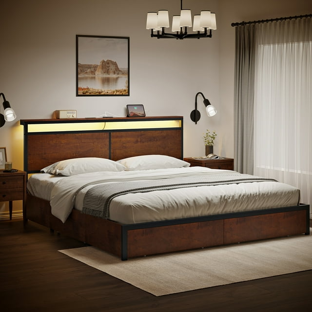 Base Cama King Cabecera Cajones de Almacenamiento