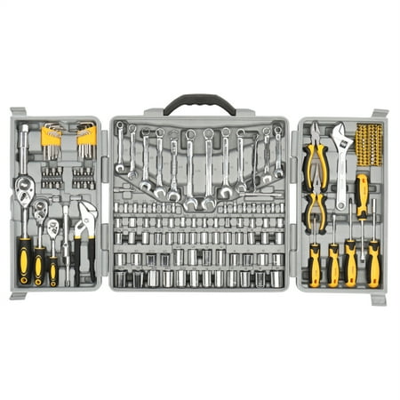 

Mechanics Tool Set 205 Pieces Mechanics Tool Kit with Blow Case Chrome Finish Silver & Yellow