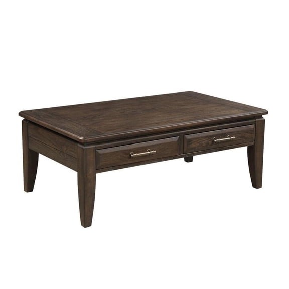 FurniFact Brown Cocktail Table with 2 Drawers – Vintage Solid Wood Coffee Table