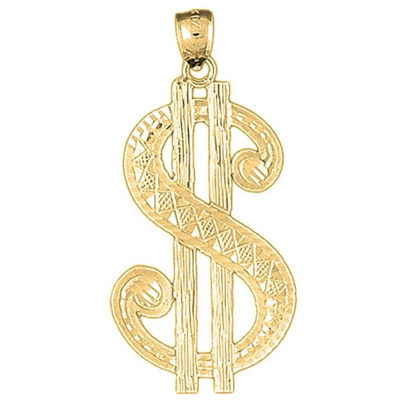 18K Yellow Gold Large Dollar Sign Pendant - 46 mm