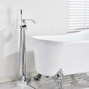 Chrome Floor Mounted Bathtub Faucet Free Standing Tub Filler W/Hand Sprayer