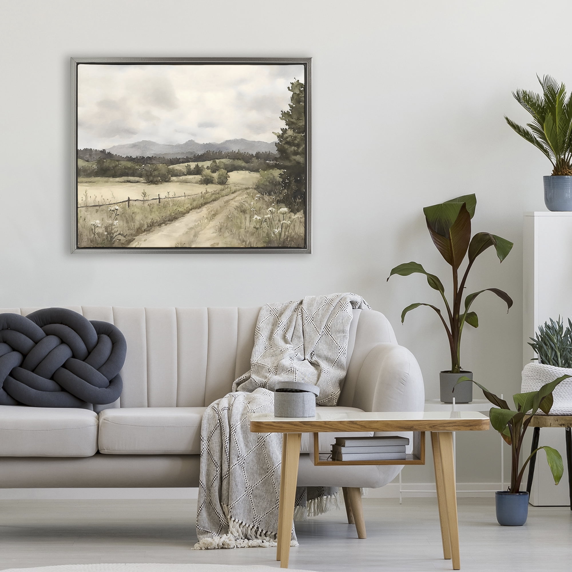 Stupell Industries Muted Meadow Lane Gray Framed Floater Canvas Wall Art, design by Riley B