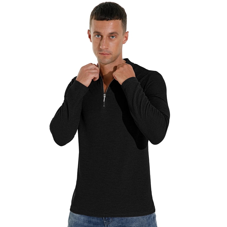 GIRUNS Men's Long Sleeve Quarter Zip Polo Shirt photo 3
