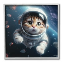 Stupell Industries Astronaut Cat in Space Animals & Insects Painting Gray Framed Art Print Wall Art, 12 x 12