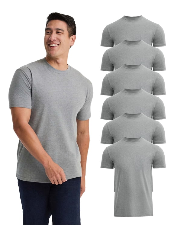 Mens T-Shirts Short Sleeve Crew Neck T Shirts for Man, Cotton Blend Plain Novelty Men's T-Shirts, Pack of 6, Gray, XXL