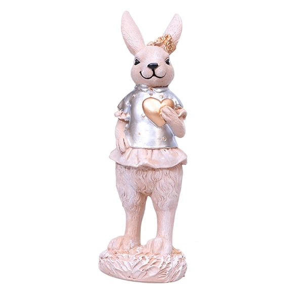 Estatua de conejo de Pascua, figura de conejo, escultura de animal, adorno de mesa para escritorio Corazón de oro