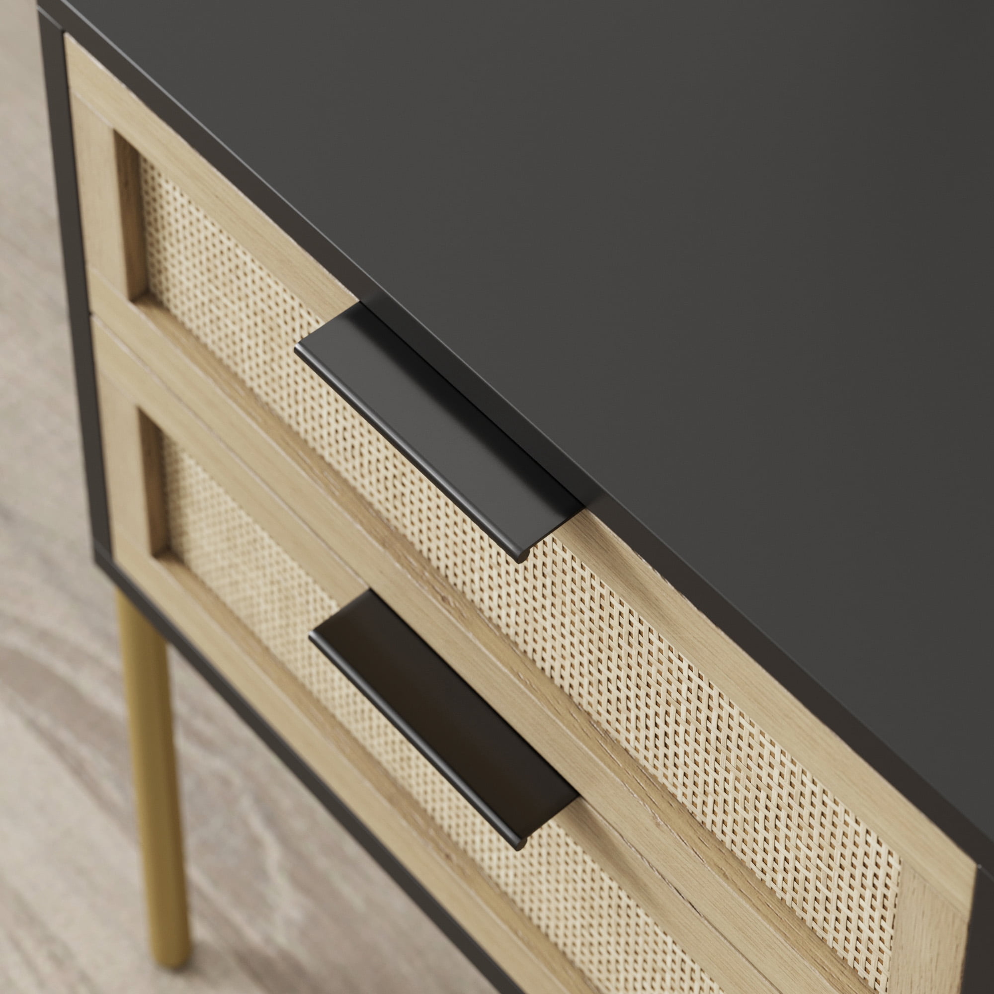 Nathan James Andrew Side Table with 2 Drawers, Black/Gold