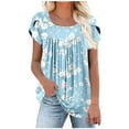 thumbnail image 2 of Uaswgudfs Trendy Women Blouses Summer Tops Casual Short Sleeve Geometric Pattern Blouse with Asymmetric Hem, Relaxed Fit, Breathable for Spring/Summer Wear, 2 of 5