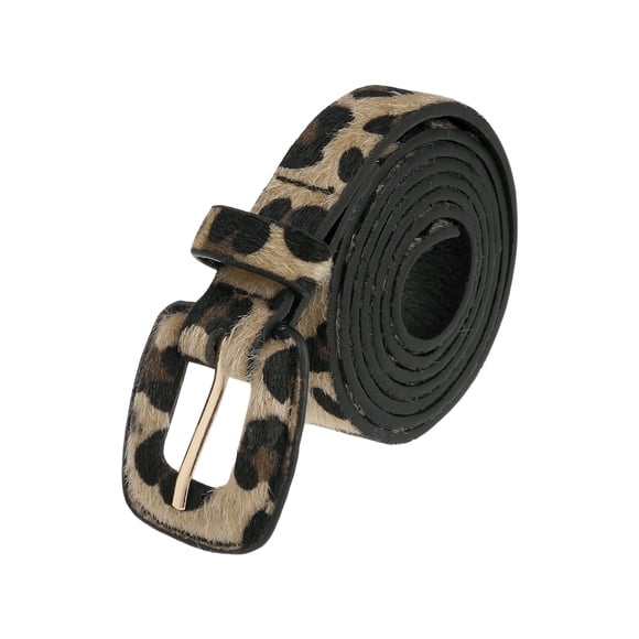 CINTURONES RETRO IMPRESOS DE LEOPARDO PARA MUJERES INSPIRE CHIC, ANCHO DE 0.7" CINTURÓN DE CUERO SINTÉTICO DE PELUCHE PARA PANTALONES VAQUEROS Y VESTIDOS 44.9x0.7" (LxA) NEGRO CAQUI