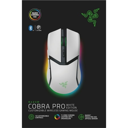 Razer - Cobra Pro Wireless Gaming Mouse with Chroma RGB Lighting and 10 Customizable Controls - White