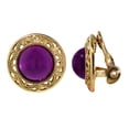thumbnail image 3 of 1928 Jewelry Women's Amethyst Purple Stone Round Button Clip On Earrings, 3 of 4