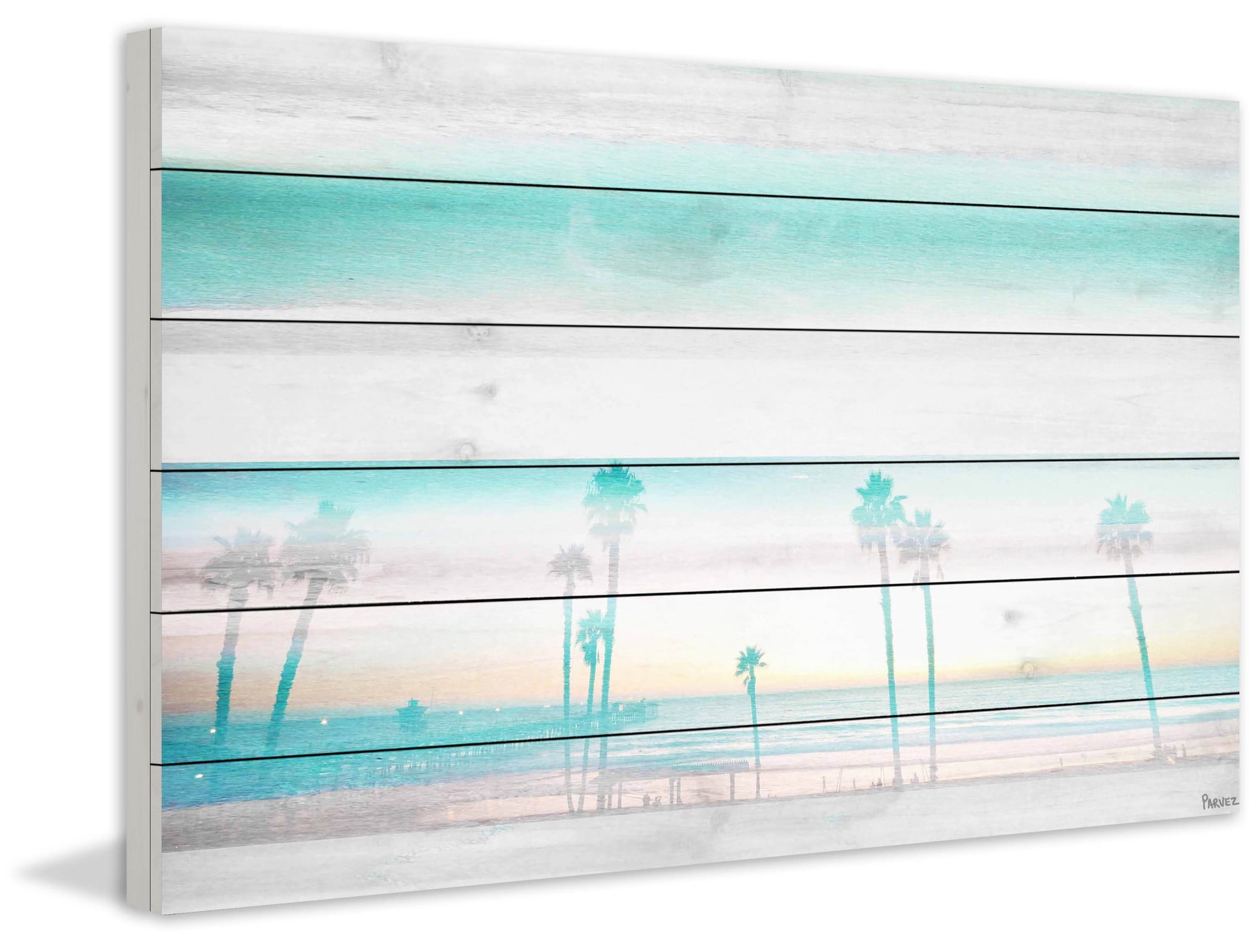 Parvez Taj "Hazy Beach" Print on White Wood