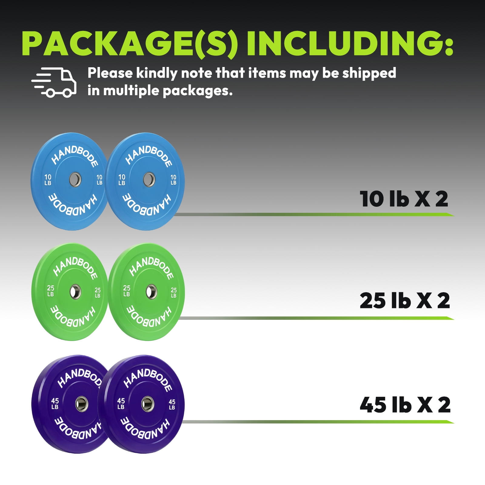 HANDBODE 160LB Olympic Bumper Plates Set - Colored Rubber Weight Plates for Weightlifting, Strength Training
