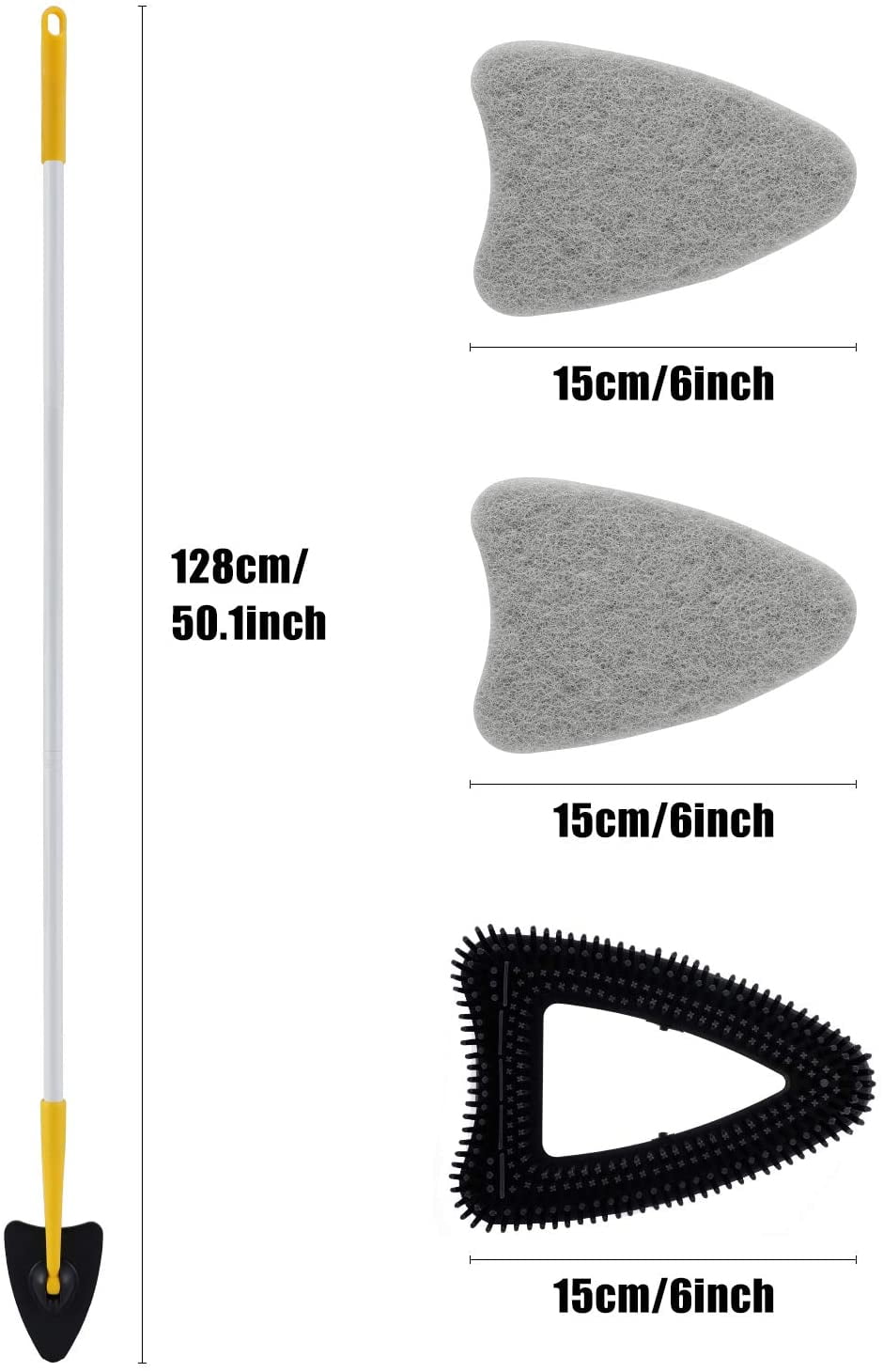 Eyliden Tub and Tile Scrubber Brush, 2 in 1 Floor Scrub Brush with Long  Handle - 2 Scouring Pads & 1 Stiff Bristles Brush Head Cleaner Brushes, No