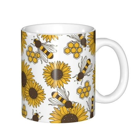 

Zeuib Sunflowers and Bees Ceramic Coffee Mug with Large Handle，Modern Reactive Glaze Dishwasher & Microwave Safe – Perfect for Home Office Café Gift-Ready