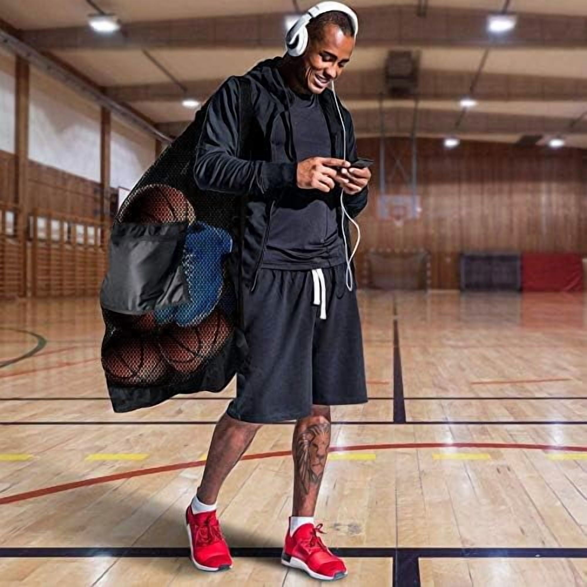 RibRave Extra Large Mesh Ball Bag, Drawstring Socce Bag for Coach, Use for Basketball, Volleyball, Baseball, Mesh Equipmenbag with Adjustable and Portable Strap