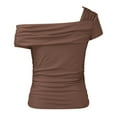 thumbnail image 4 of DuoJiaJ Women's One Shoulder Short Sleeve Top Pleated Going Out Top Slim Fit Shirt Cropped Top Cropped Tops for Women Brown M, 4 of 4