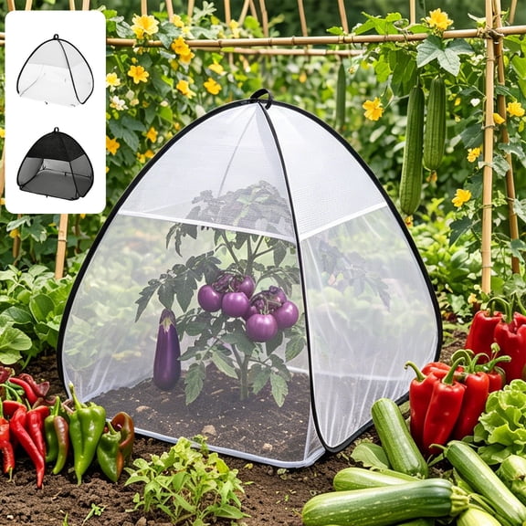 Steadline Foldable Plant Protection Mesh Cage,Garden Cover With Securing Stakes,Breathable Plant Barrier For Vegetable Beds Potted Shrubs Backyard Planting And Wildlife Damage Prevention(Black)