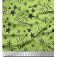 thumbnail image 1 of Soimoi Green Poly Georgette Fabric Star & Snowflakes Text Decor Fabric Printed Yard 42 Inch Wide, 1 of 5