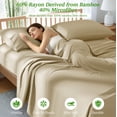 thumbnail image 4 of AiAngu Cooling Bamboo Twin XL Sheet Set, Luxury Soft 3 Pieces Bed Sheets with 18" Deep Pocket, Beige, 4 of 8