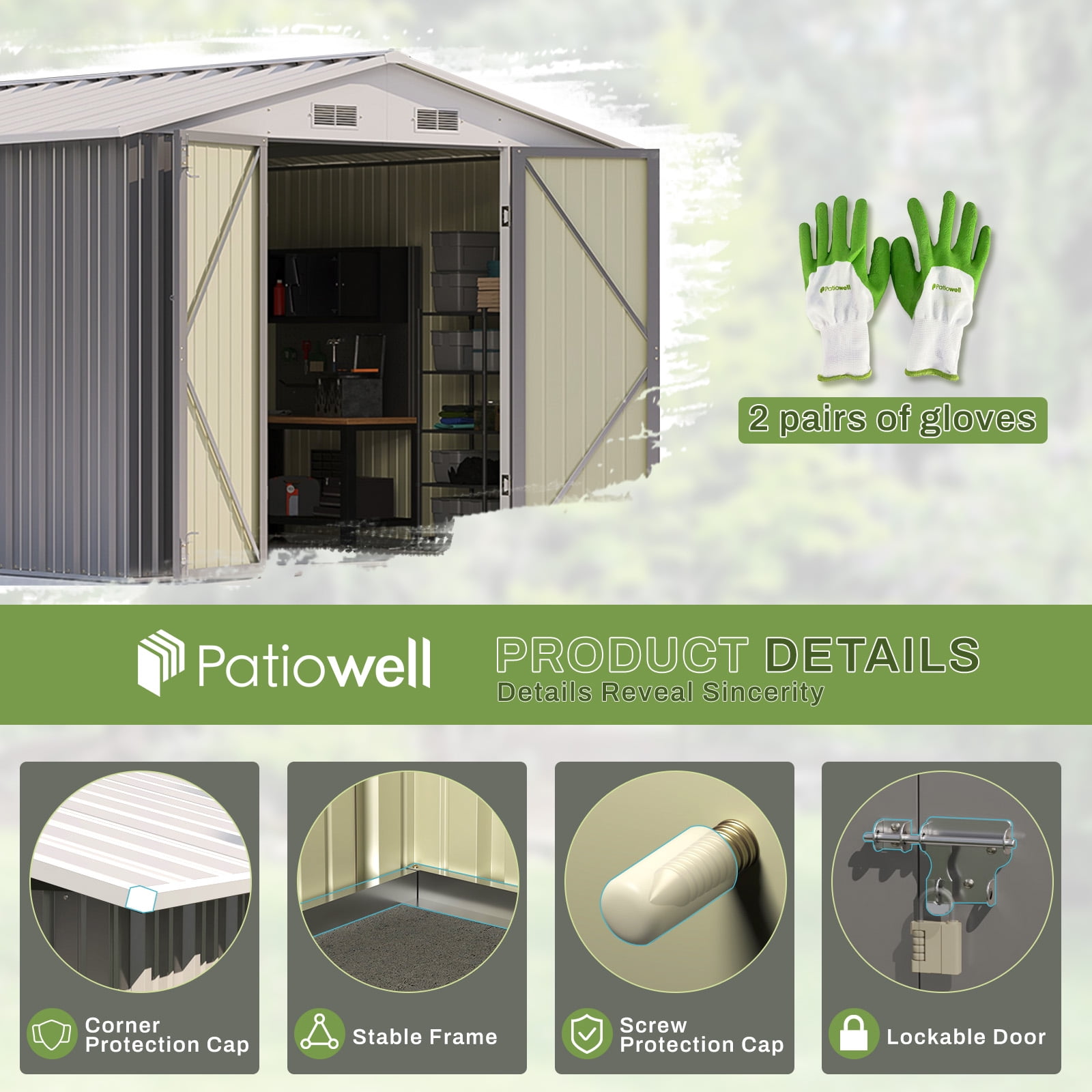 Patiowell 8' x 10' Outdoor Storage Shed, Metal Tool Shed with Lockable Doors for Garden, Backyard, Patio Use, Gray