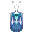 thumbnail image 4 of TiaoBug Women Metallic Alien Outfit Long Sleeve Front Zip Mock Neck Club Mini Dress with Alien Hair Hoop Blue 4XL, 4 of 7