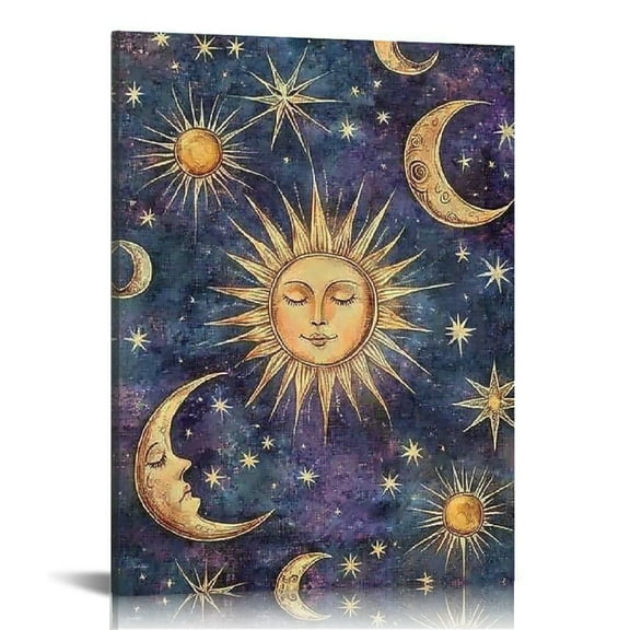 FCXZI Moon Sun Stars Canvas Print Wall Art Home Decor 12x16 16x20 12x16in