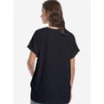 thumbnail image 2 of Women's V Neck T Shirts Casual Rolled Short Sleeve Side Split Summer Tops Loose Fit, 2 of 6