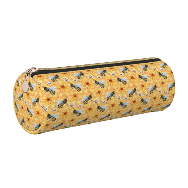 Disketp Bee Wasp Estuche Organizador de Lápices de Cuero, Estuche de Oficina con Cremallera para Bolígrafo y Lápiz