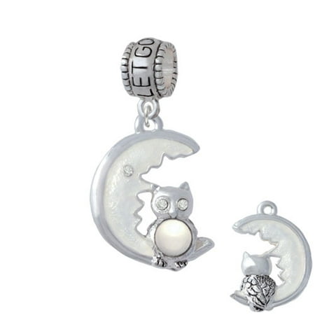 Large Imitation Pearl Owl Sitting on White Moon - Let Go Let God Charm Bead