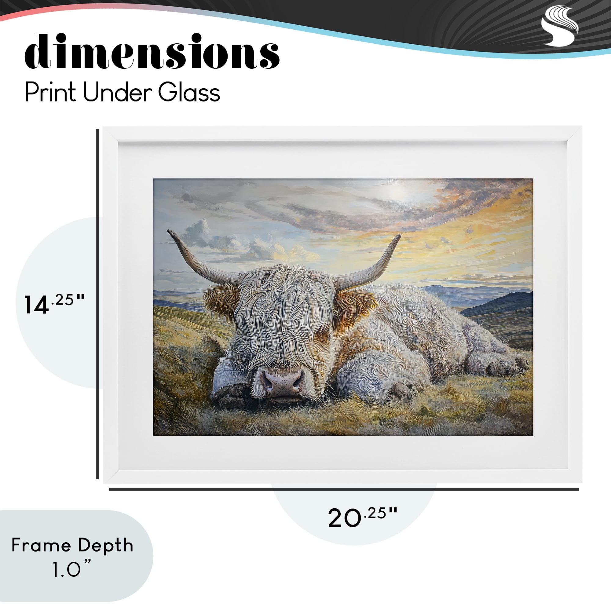 Stupell Industries Sleeping Highland Cow Pastoral White Framed Print Under Glass, design by The Wands Want