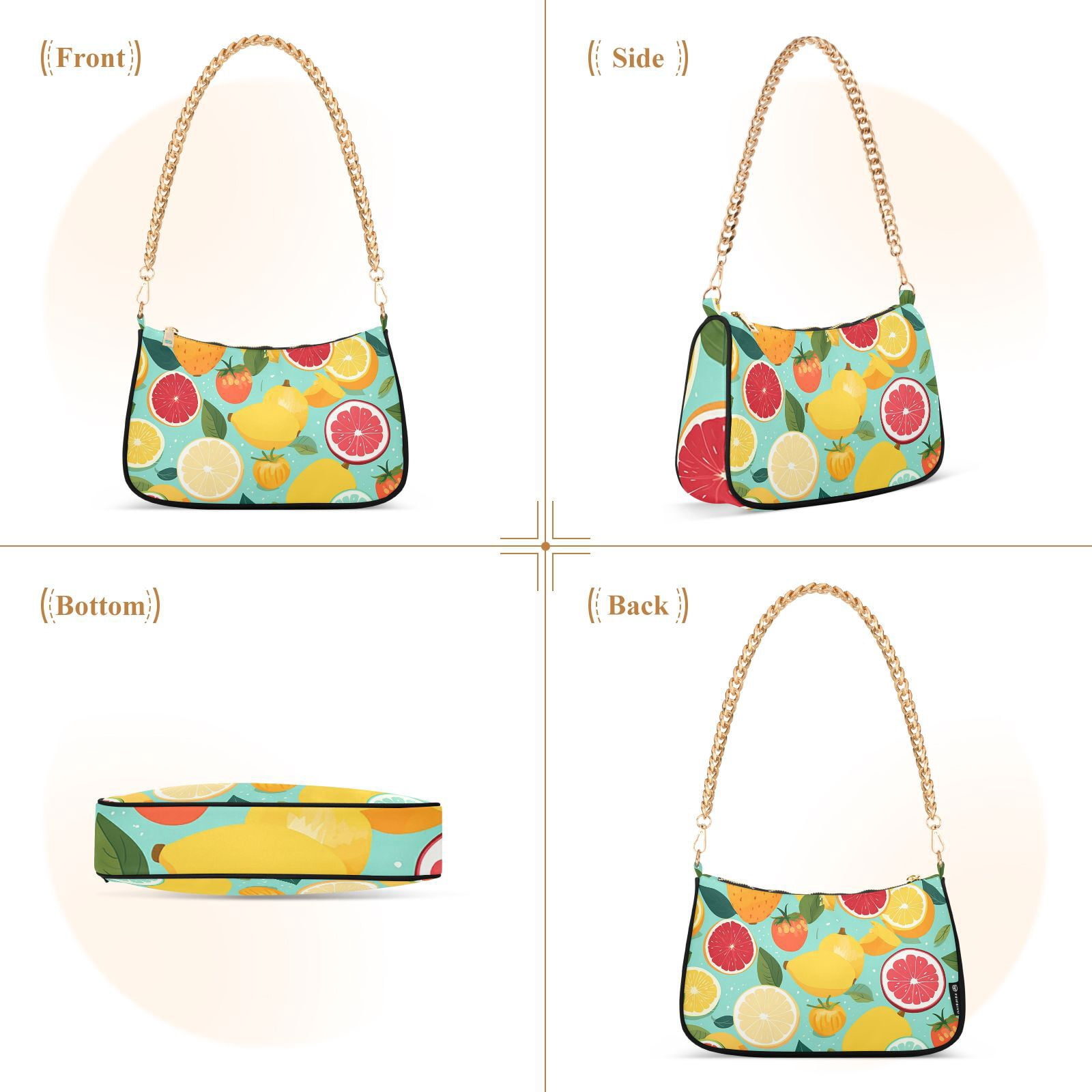 Grapefruits Pears LemonsWomen Small Shoulder Bag Crossbody Tote Hobo Bags Purse Clutch Handbags with Chain Strap for Women