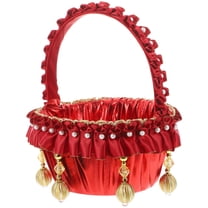 PENIKOKO Flower Basket Wedding Flower Girl Basket Satin 1Set 8.5X6X6In