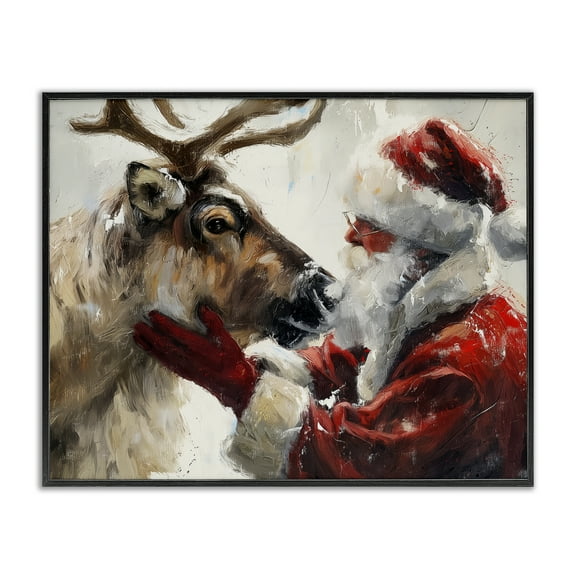 Stupell Industries Traditional Santa & Reindeer Animals Painting Black Framed Art Print Wall Art, 14 x 11