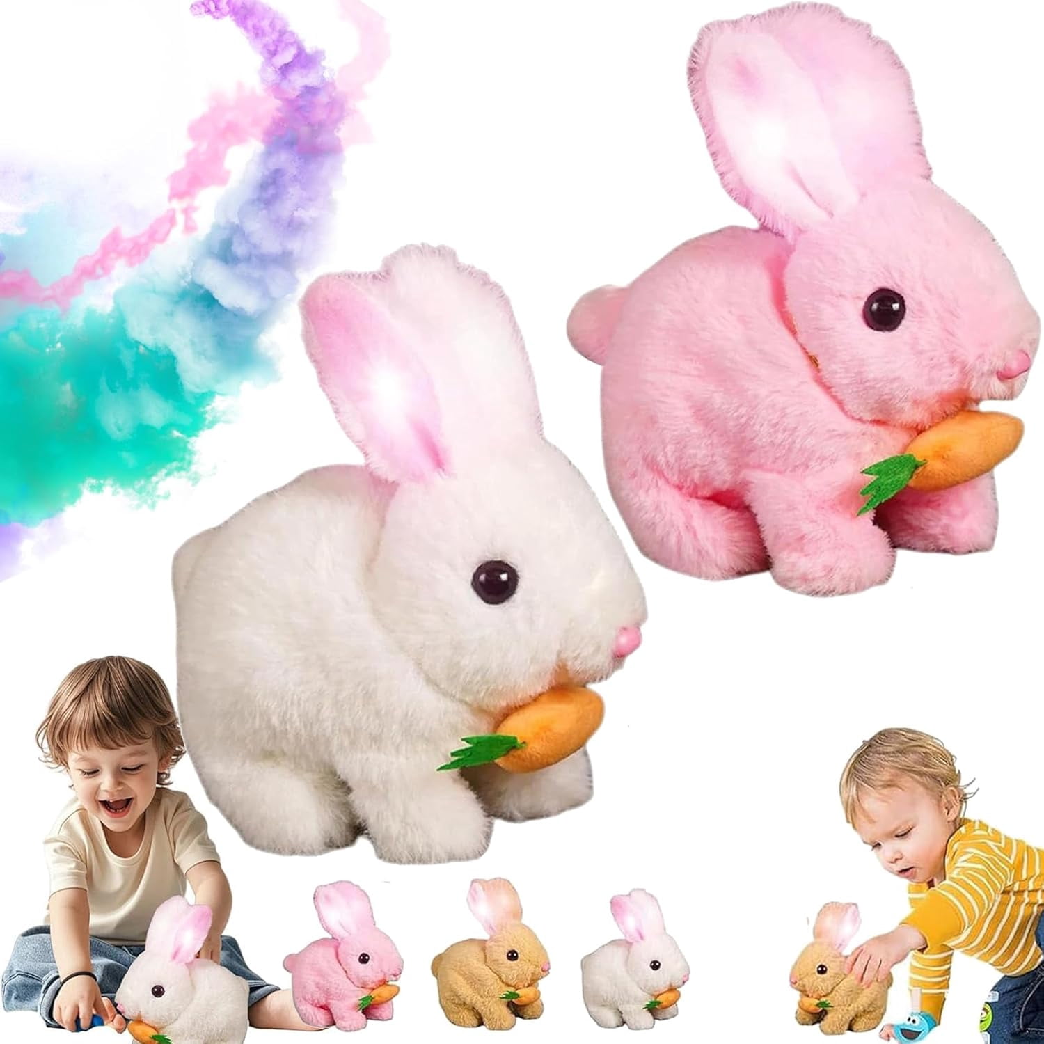 Guvpev 3Pcs Bunby - My Realistic Bunny Toy, Bunny Stuffed Animal with Sounds and Movements, Bunny Toys for Kids, Jumping, Twitching, and Shaking Ears, Handmade Rabbit Interactive Toys for Boys Girls
