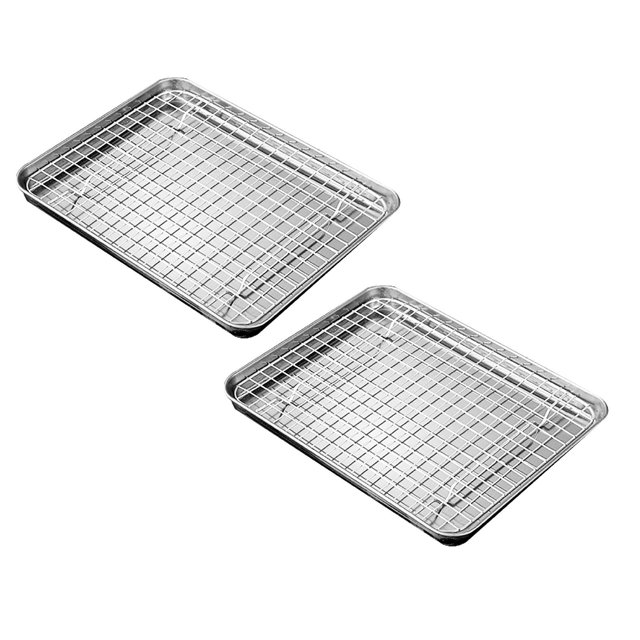 1 Set Stainless Stel Bakeware Rectangular Tray Food Storage Tray App Etizer Plates Flat Bottom Baking Pan Cool Ing Rack Baking Dish Drying Rack Kitchen Supplies HouseholdGrid Bakin