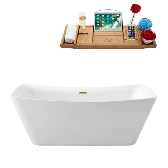 62" Streamline N540BBR Soaking Freestanding Tub and Tray With Internal Drain in Brushed Brass