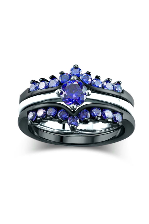 3pcs Black Gold Plated Blue 1CT CZ Women Wedding Ring Sets for Woman Engagement Ring