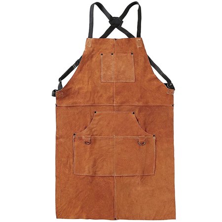 

Leather Work Shop Apron with 6 Tool Pockets Heat& Resistant Heavy Duty Welding Apron 24x36Inch Adjustable M to XXL